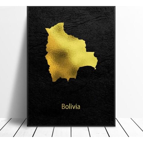 Golden Map Art Bolivia Canvas Painting Wall Art Pictures Prints Home Decor Wall Poster Decoration For Living Room