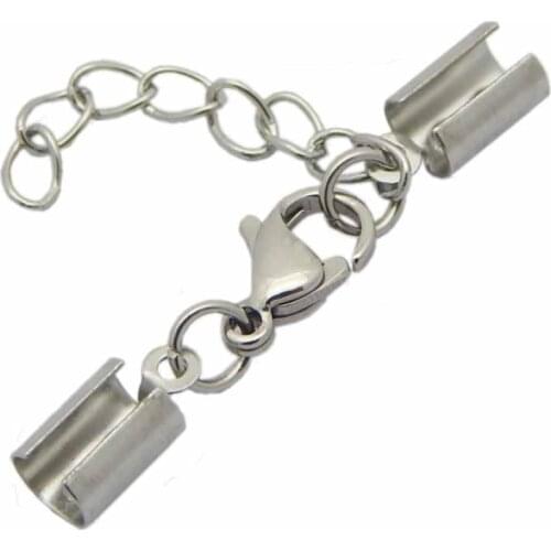 10pcs/lot Stainless Steel Round Leather Cord Connectors With Lobster Clasps Extend Chain Bracelet Necklace End Clasp DIY Jewelry