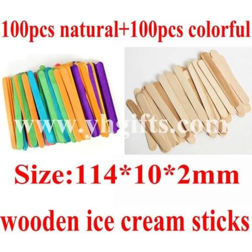 200PCS/LOT,100PCS natural+100PCS colored,Wooden ice cream sticks,Wooden sticks,Match sticks,Craft material,DIY toys,11x1x0.2cm
