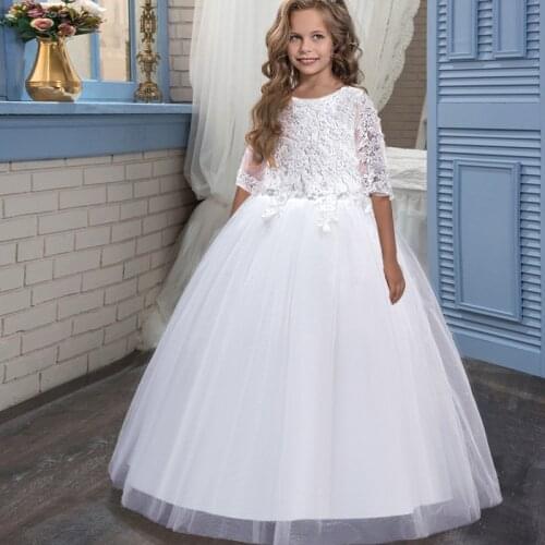2021 Flower Long White Bridesmaid Dress Kids Evening Dresses For Girls Party Wedding Dress 10 12 Year Children Vestidos