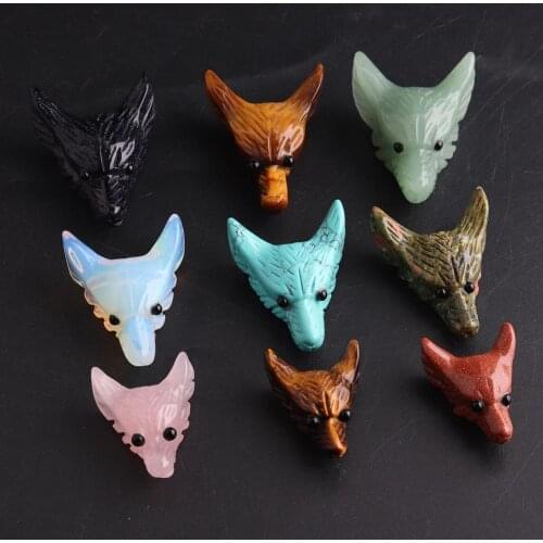 3PCS Hand-carved Animal Head Natural Stone Pendulum Amulet Reiki Healing Chakra Necklaces Pendants Jewelry Making For Men Women