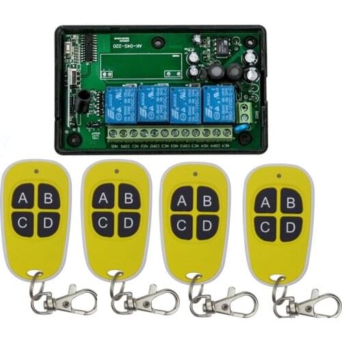 AC80-260V 4CH RF Wireless Remote Control System / Motor and electric door 220V Learning code receiver + multicolor remotes