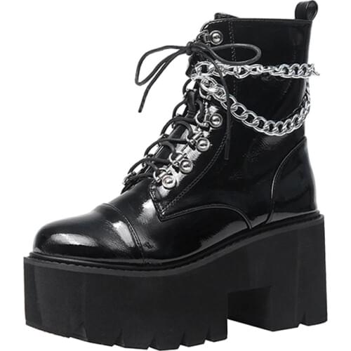 Demonia shoes Platform Gothic Boots Women Heel Sexy Chain Chunky Heel Platform Boots Female Punk Style Ankle Boots LJA875-1