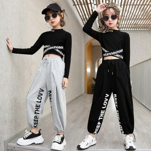 Childrens Clothing Girls Jazz Tracksuit Spring Hip hop Dance Costumes Kids Hip-Hop O-Neck Letter Long Sleeve Pure Cotton Suits