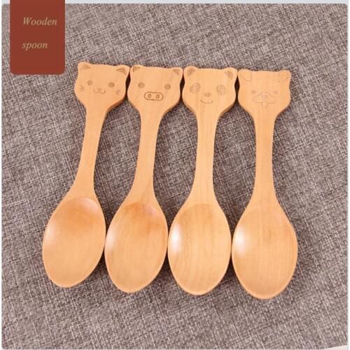 Baby Wooden Feeding Spoons Cute Cartoon Animal Baby Training Spoon Kids Feeding Spoon Flatware Tableware Baby Using