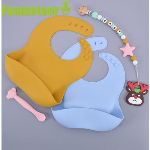 Fosmeteor Baby Bibs Waterproof Soft Silicone Kids Girl Boy Adjustable Children Bib Cute Cartoon Print Baby Feeding Stuff