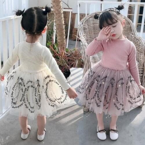 DFXD Children Birthday Party Dress 2020 Spring Long Sleeve Letter Yarn Ball Gown Tutu Dress 1-7Yrs Vestidos Girls Princess Dress