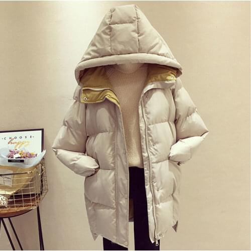 Long Hooded Winter Jackets Women Warm Cotton Coats Female Casual Loose Cotton-padded Coat Outwear Womens Solid Warm Winter Coats