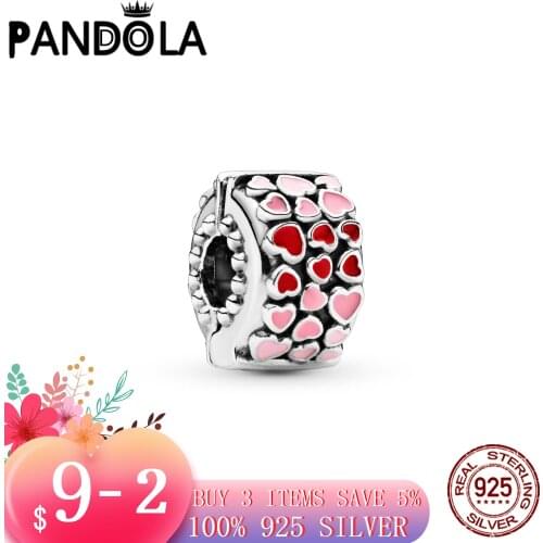 Hot 100% 925 Sterling SILVER charms Red & Pink Hearts Charm fit Original Pandora Bracelet silver 925 jewelry