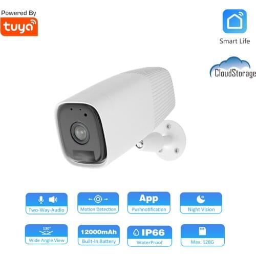Tuya WiFi Battery IP Camera 1080P HD Wireless Security Rechargeable 12000mAh Battery Powered Camera IP66 Waterproof Night Vision