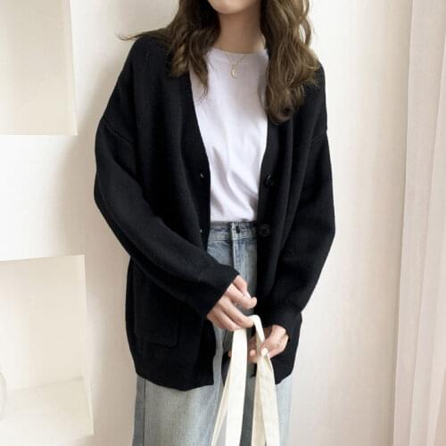 Cardigan for Women Solid Color Casual Ladies Sweater Fashion Loose Autumn Coat Black New Knitted Cardigans for Women 2021