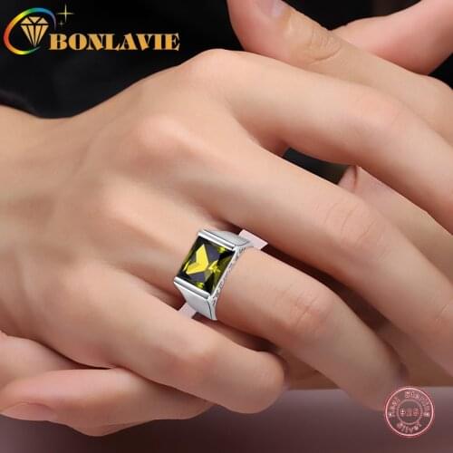 BONLAVIE 925 Sterling Silver Rings Square Yellow Olivine Stones Ring Women Wedding Bands Fine Jewelry