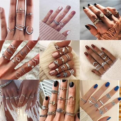 YWZIXLN Boho Women Rings Set Moon Arrow Hand Decor Ring Vintage Silver Color Midi Ring Set Charm Lady Lover Gift Wholesale J022