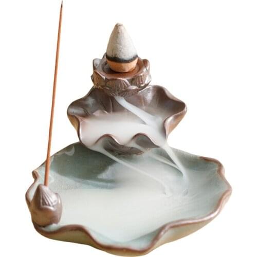 Creative Incense Burner Holder Ceramic Lotus Backflow Censer Smoke Waterfall Aroma Burne incense holder