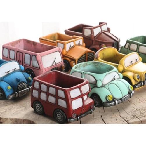 Sturdy Creative Flower Pot Retro Cars Planter Cement Garden Succulent Plants Bonsai Flower Pot Decoration Indoor Ornament