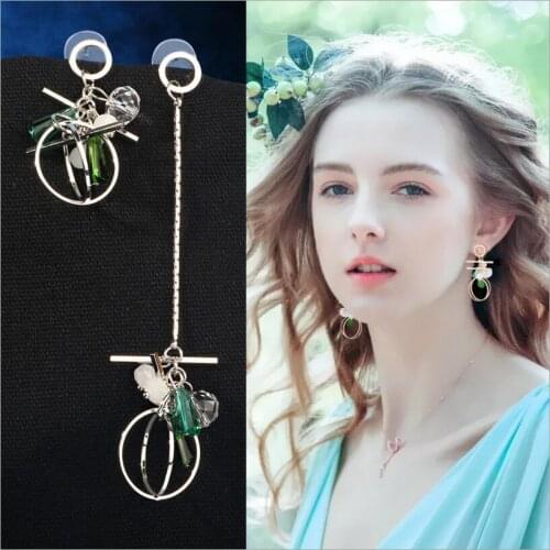 Kuziduocai New Fashion Jewelry Circle Multi-Component Asymmetry Tassel Stud Earrings For Women Statement Brincos Pendientes E185