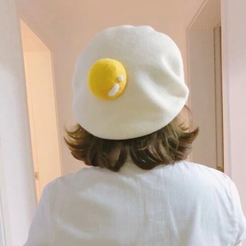 Cute Poached Egg Soft Wool Felt Beret Handmade Painter Creative Hat Cap for Women Kids Girls