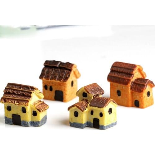 2pcs House Miniature Figurine Chinese Style Home Decoration fairy garden Cartoon Building statue resin craft Doll Car TNB061