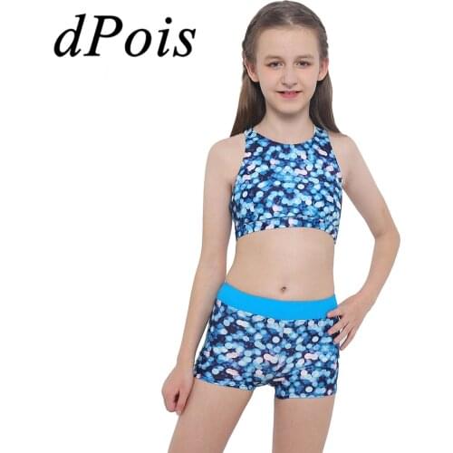Fashion Girs Sweatsuits 2pcs Childrens Tracksuits Girl Printed Top with Boyshorts Bottoms Kids Ballet Gymnastics Gym Outfits