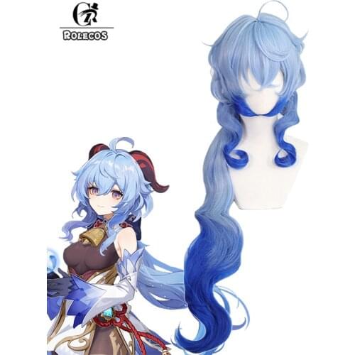 ROLECOS Ganyu Cosplay Wig Game Genshin Impact GanyuCosplay Wig Women 80cm Headwear Long Wavy Hair Synthetic Hair Heat Resistant
