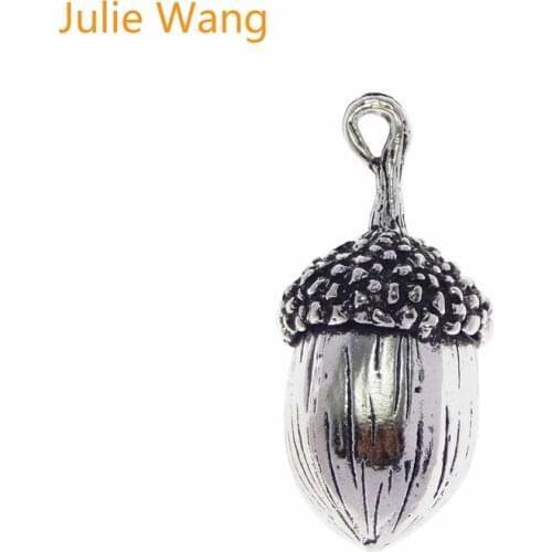 Julie Wang 2PCS Alloy Big Acorn Charms Antique Silver Color Neckalce Pendant Findings DIY Jewelry Making Accessories 42*19mm