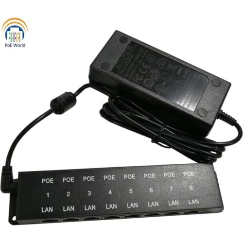 PoE for security camera with 48v 60W AC Adapter 8 port 100Mbps Power Over Ethernet Injector for Hikvision IP camera