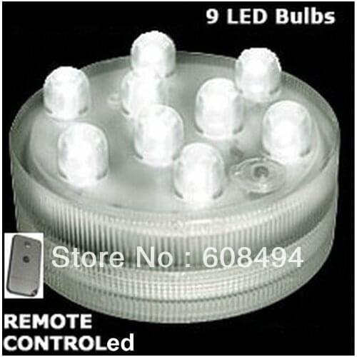 Remote controlled 9 leds submersible light single color waterproof Candle Lamp Wedding Party table vase Decor 4pcs/set--White