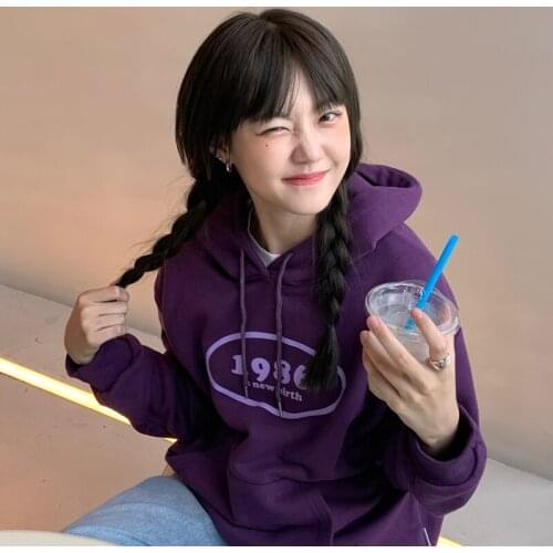 Casual digital print hooded warm velvet women sweatshirt