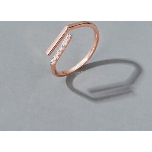 Simple Geometry White Zircon Metallic Linear Silver Plated Rose Gold Copper Index Finger Open Rings for Women