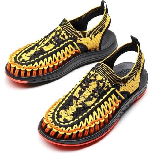Large Size Mens Sandals Summer Fashion Hollow Outdoor Hand-Woven Beach Shoes Breathable And Comfortable Roman Casual Sandals
