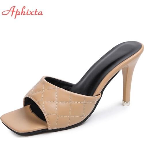 Aphixta 9CM Super High Heels Slides Peep Toe Summer Women Slippers Woman Thin Heel Shoes Mujer Open Toe Beach Outdoor Slides