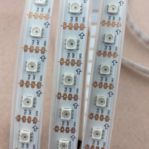 4M DC5V APA-102C addressable led pixel strip;60leds/m with 60pixels/m;WHITE PCB;waterproof in silicon tube