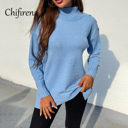 Chifirena Winter Long Sleeve Women Sweater Loose Kawaii Clothes Jumper Pullover Oversized Warm Knitted Mock Neck Sweaters Ladies