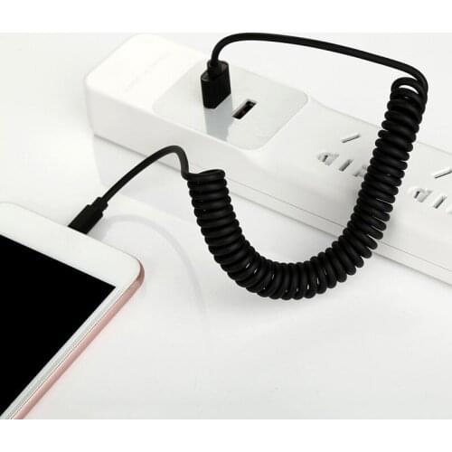 USB Cable Spring Extension Landline Charger Cord For iPhone XS 8 7 6 USB Type C Micro USB Data Fast Charging Mobile Phone Cable