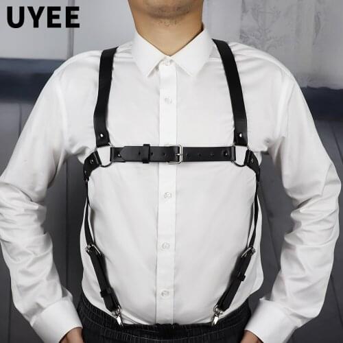 UYEE Fetish Men Gay Chest Harness Punk Style Exotic leather Harness Belts Punk Rave Costumes for BDSM Bondage Gay Accessory
