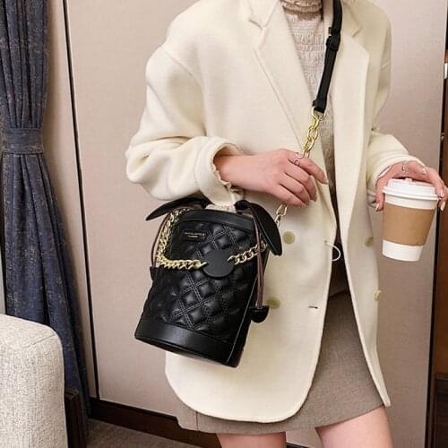 Vintage Quilted Bucket Womens Messenger Bag High Quality Pu Chain Handbag Women 2021 Luxury Brand Drawstring Shoulder Bag Woman