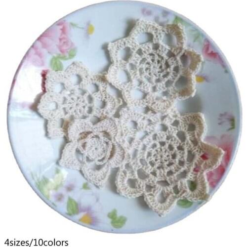Vintage lace cotton table place mat cloth crochet placemat tea coffee round pad Christmas dining coaster cup mug doily kitchen