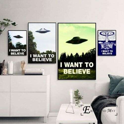 I Want To Believe X File TV Play Vintage Poster Prints Oil Painting On Canvas Wall Art Murals Pictures For Bedroom Decoration