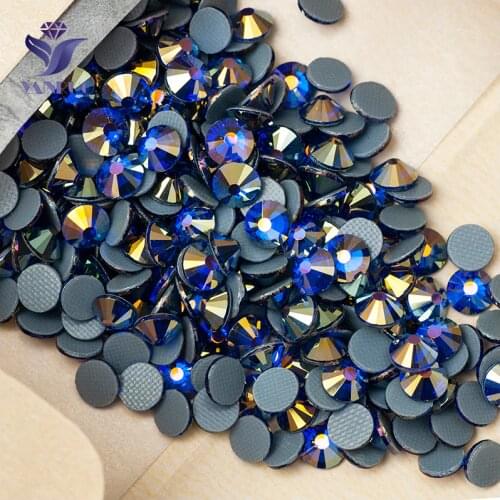 YANRUO 2058HF All Sizes Sapphire AB Glass Stone Flatback Strass Crystals Hotfix Rhinestones For Bags Decoration