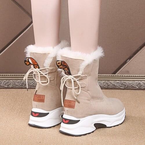Women Snow Boots 2020 Fashion Platform Boots Cross-tied Winter Ankle Boot For Women Warm Plush Wedge Shoes Black Booties