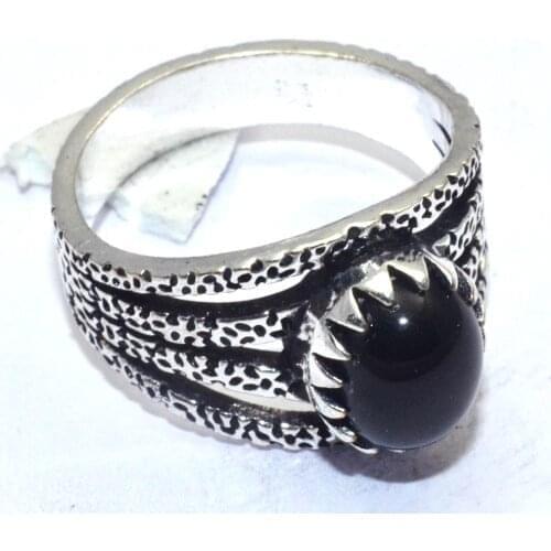 Genuine Black Onyx Ring Silver , Hand Made Women Jewelry gift , Size: 8.75 , R7242