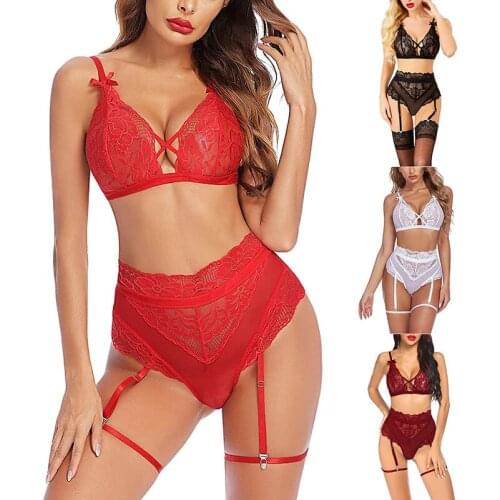 Womens Sexy Lingerie With Lace Garter Belt High Waist Bow Decoration Adjustable Erotic Costumes Womens Underwear Exotic Sets