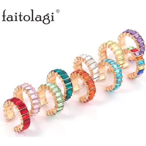 1Pcs Punk Gold Color Metal Ear Cuff On Earrings for Women Boho Rhinestone Multicolor Earcuff Fake Pierced Circle Earring Jewelry