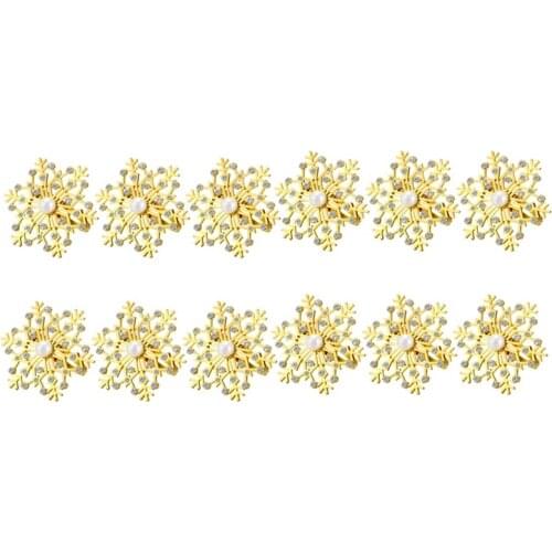 12 Pieces Snowflake Napkin Rings Christmas Napkin Ring Buckle Rhinestone Pearl Napkin Holder for Christmas Table Decor