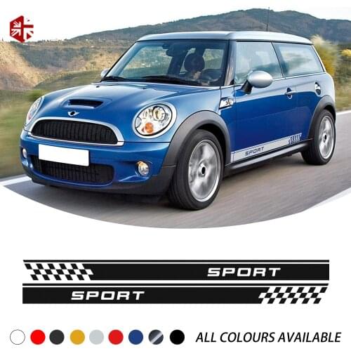 2 Pcs Racing Sport Checkered Styling Car Door Side Stripes Sticker Body Decal For MINI Cooper S R56 JCW One 3d Accessories