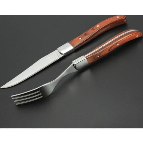 6pcs Steak Knives Dinner Forks Red Wood Handle Table Knifes Japan Wooden Tableware set Christmas Party Cutlery Restaurant Bar