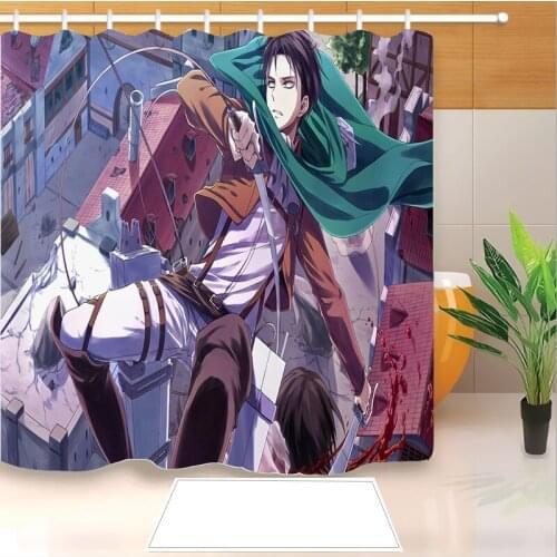 Anime Attack On Titan 3D Print Shower Curtain Polyester Fabric Bathroom Curtain Waterproof Hook Bath Curtain