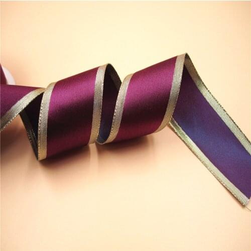 N2007 38mm X 25yards Wired Golden Lurex Edges Purple Satin Ribbon. Gift Bow,wedding,cake Wrap,tree Decoration,wreath
