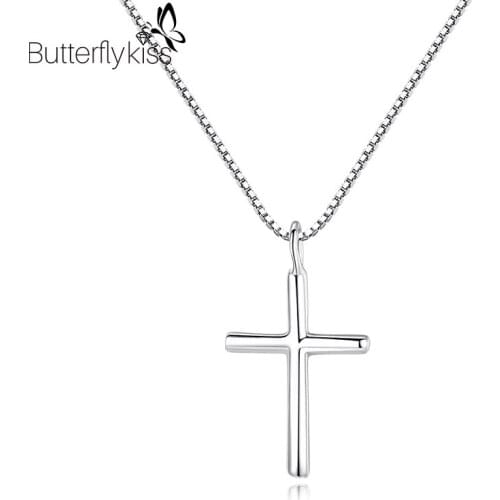 BK 925 Sterling Silver Cross Pendant Necklace For Women Box Chain Personality Simple Pendants Jewelry Female Gifts 20*11mm