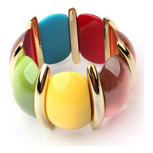 New Girls Bohemian Colorful Resin Bracelet Bangle For Women Boho Elastic Strand Bracelets Female Jewelry Wedding Party Gift